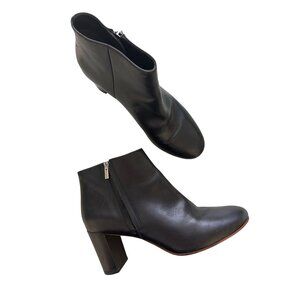 Loeffler Randall Women's Sz 7 Black Leather Ankle Boots Stacked Heel & Side Zip